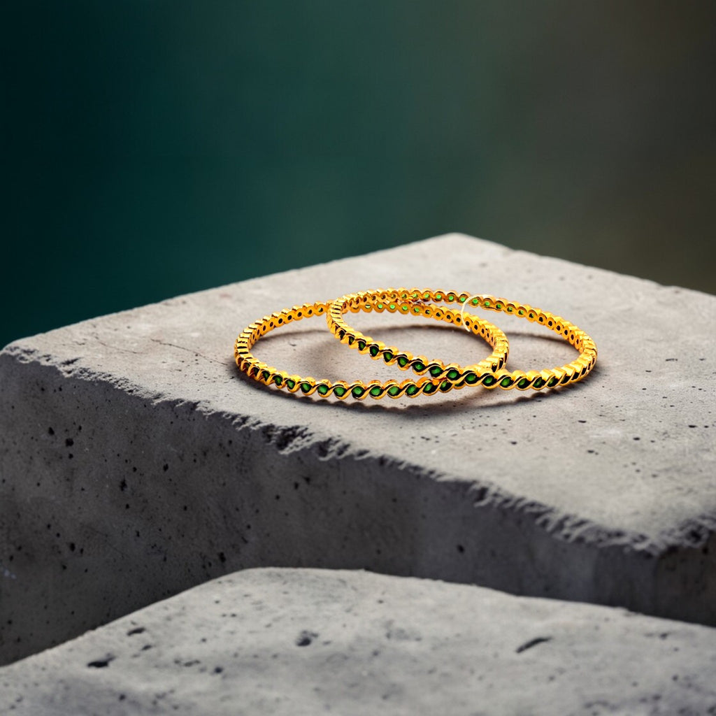 Emerald Twist Gold Bangle Set