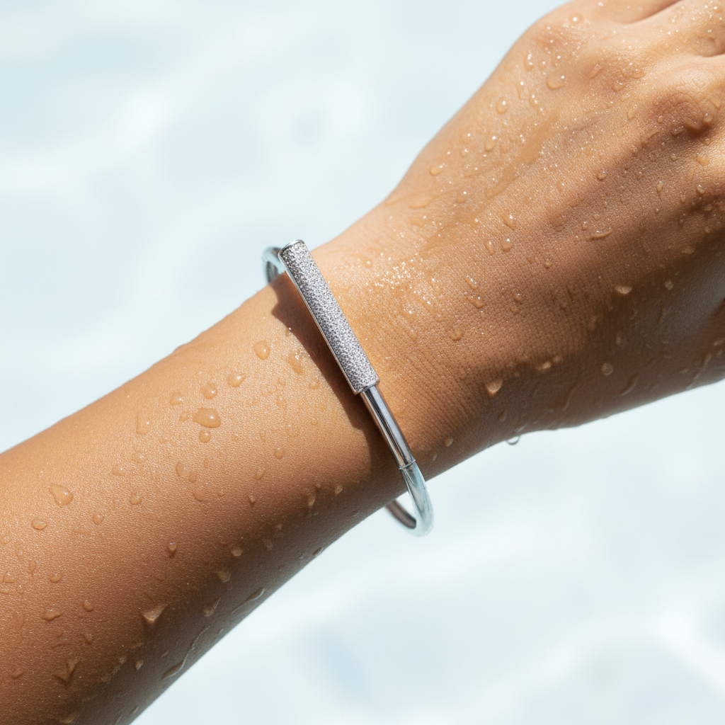 Silver Crystal Bar Minimal Kada Bracelet
