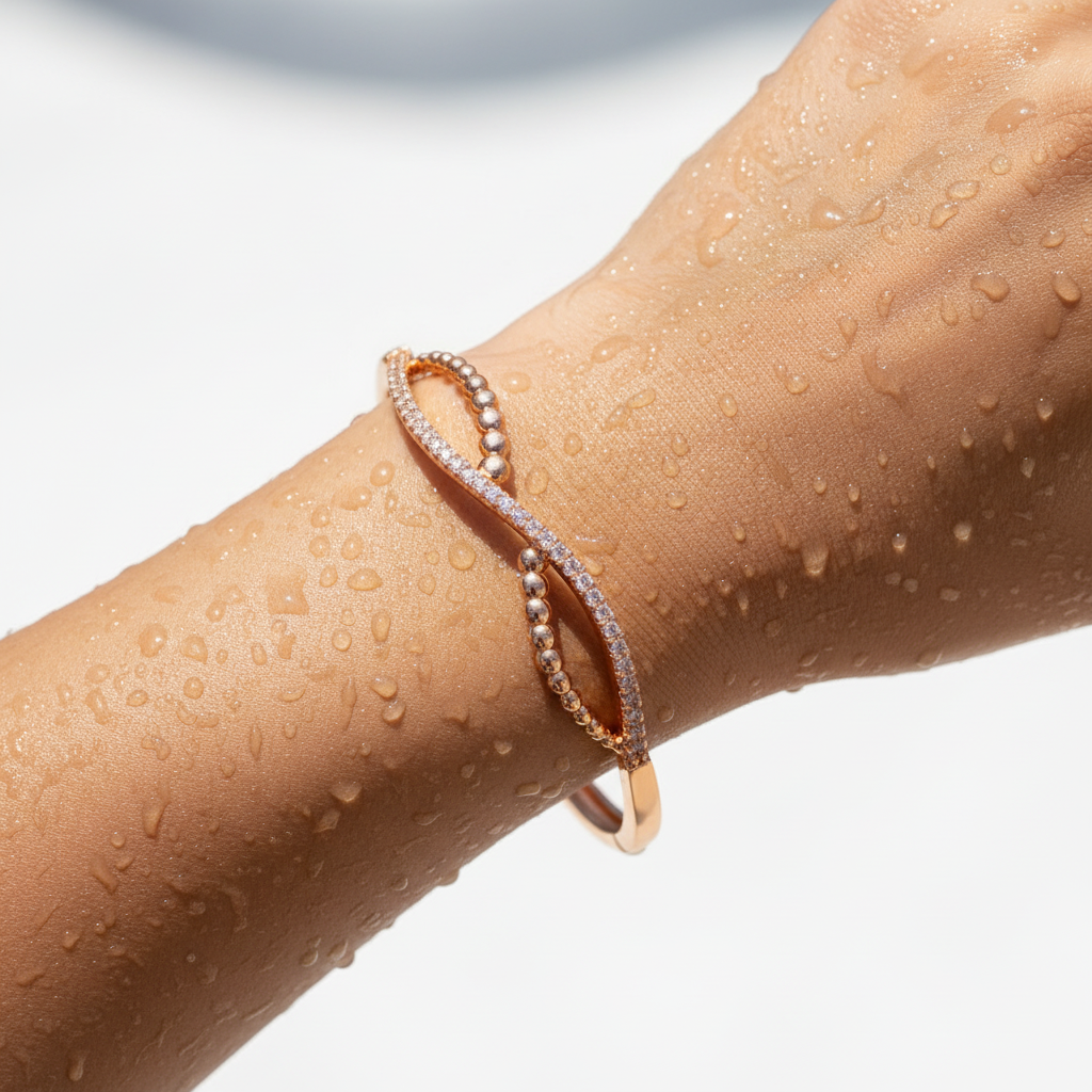Beaded Curve Crystal Kada Bracelet