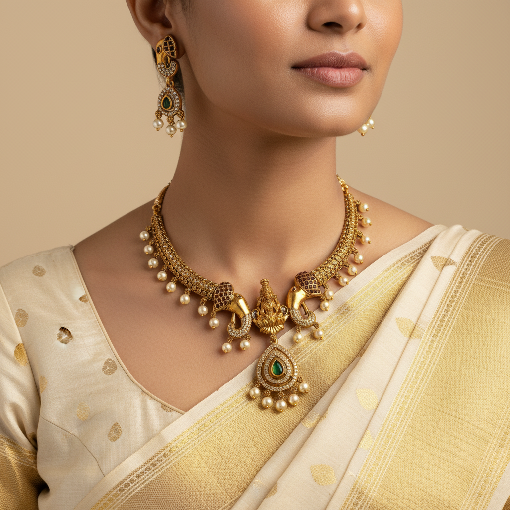 💎🤍 "Varna Kanthi" Necklace Set 💚🌸