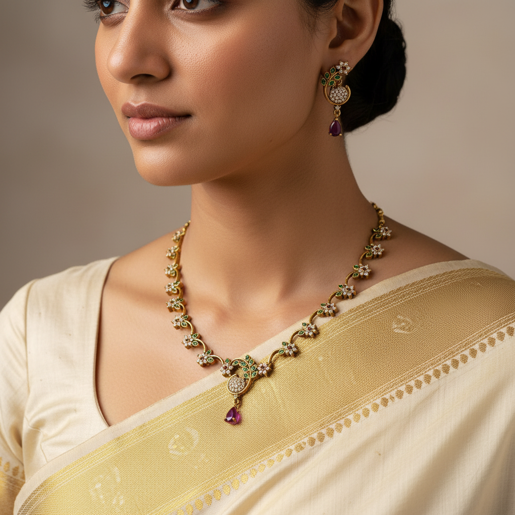 💖🌟 "Kusum Mukta" Necklace Set 💚⚪