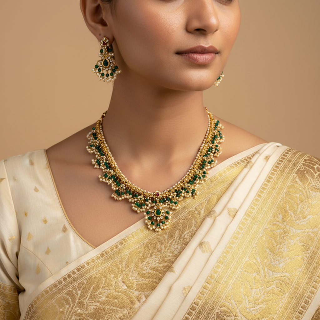 💚⚪ "Harit Mani" Necklace Set 🪙✨