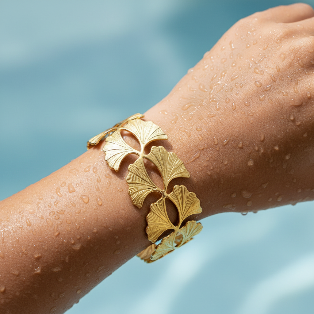Ginkgo Leaf Sculpted Cuff Bracelet