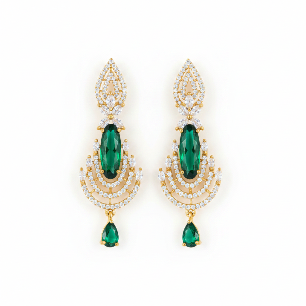 Emerald Cascade Luxe Statement Earrings