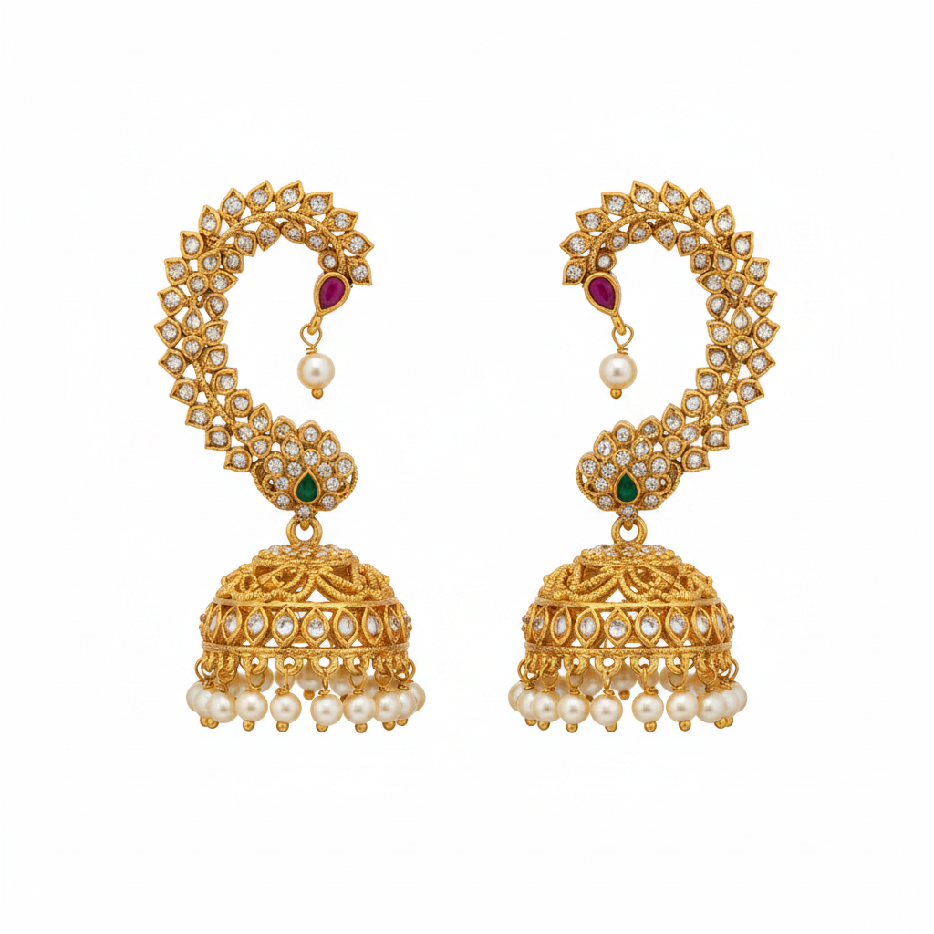 Rajwadi Ear Cuff Jhumka Earrings
