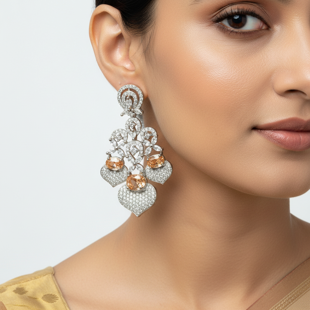 Crystal Bloom Heart Drop Earrings