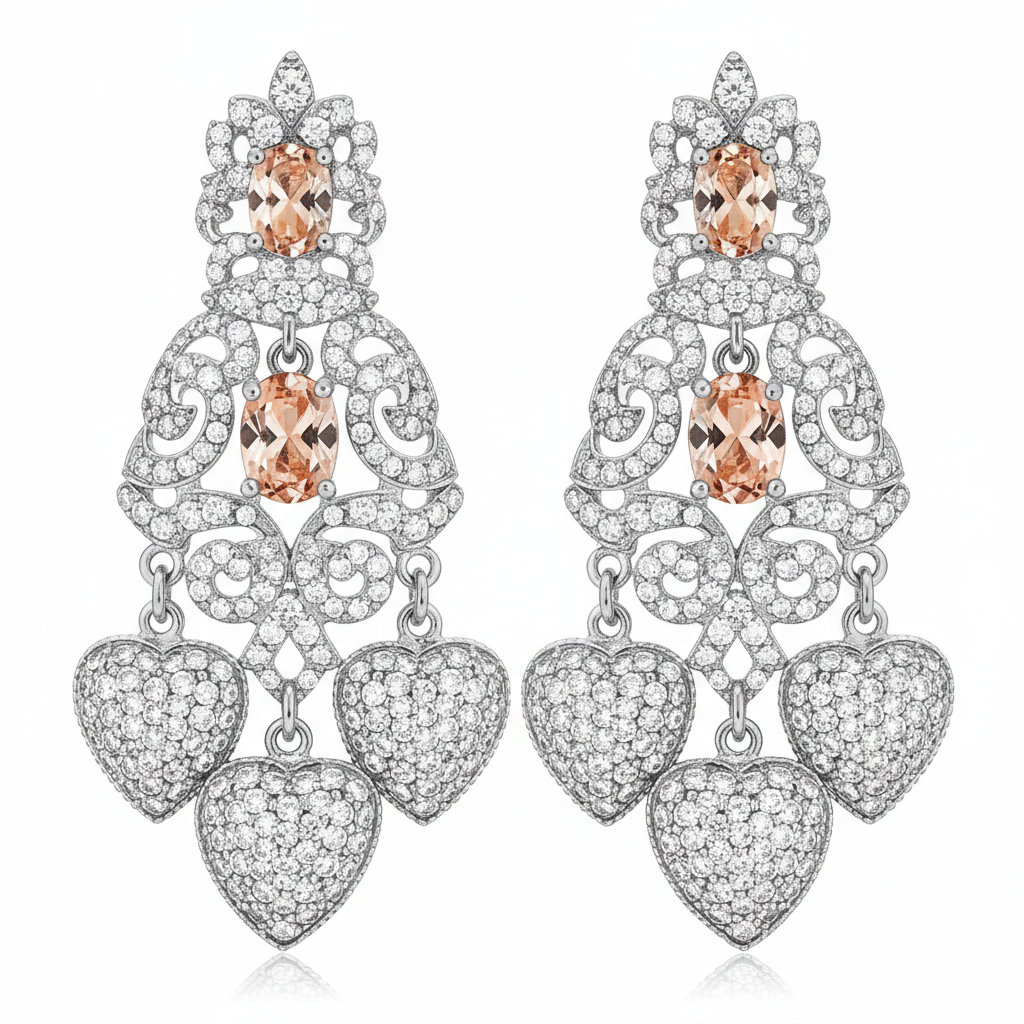 Crystal Bloom Heart Drop Earrings