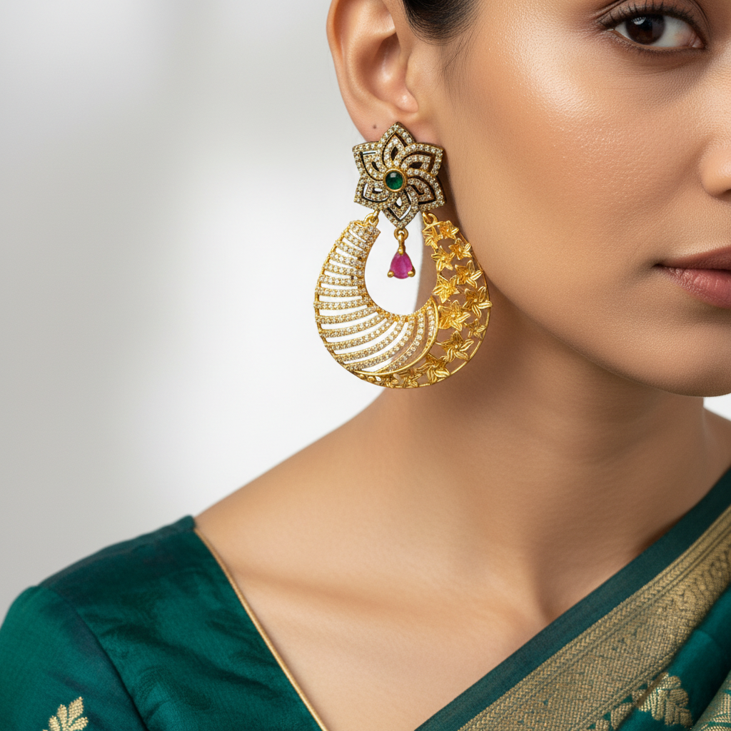 Floral Crescent Statement Earrings