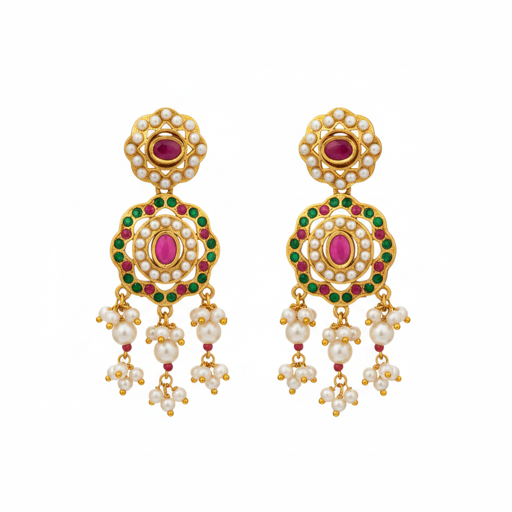 Royal Pearl & Kundan Drop Earrings