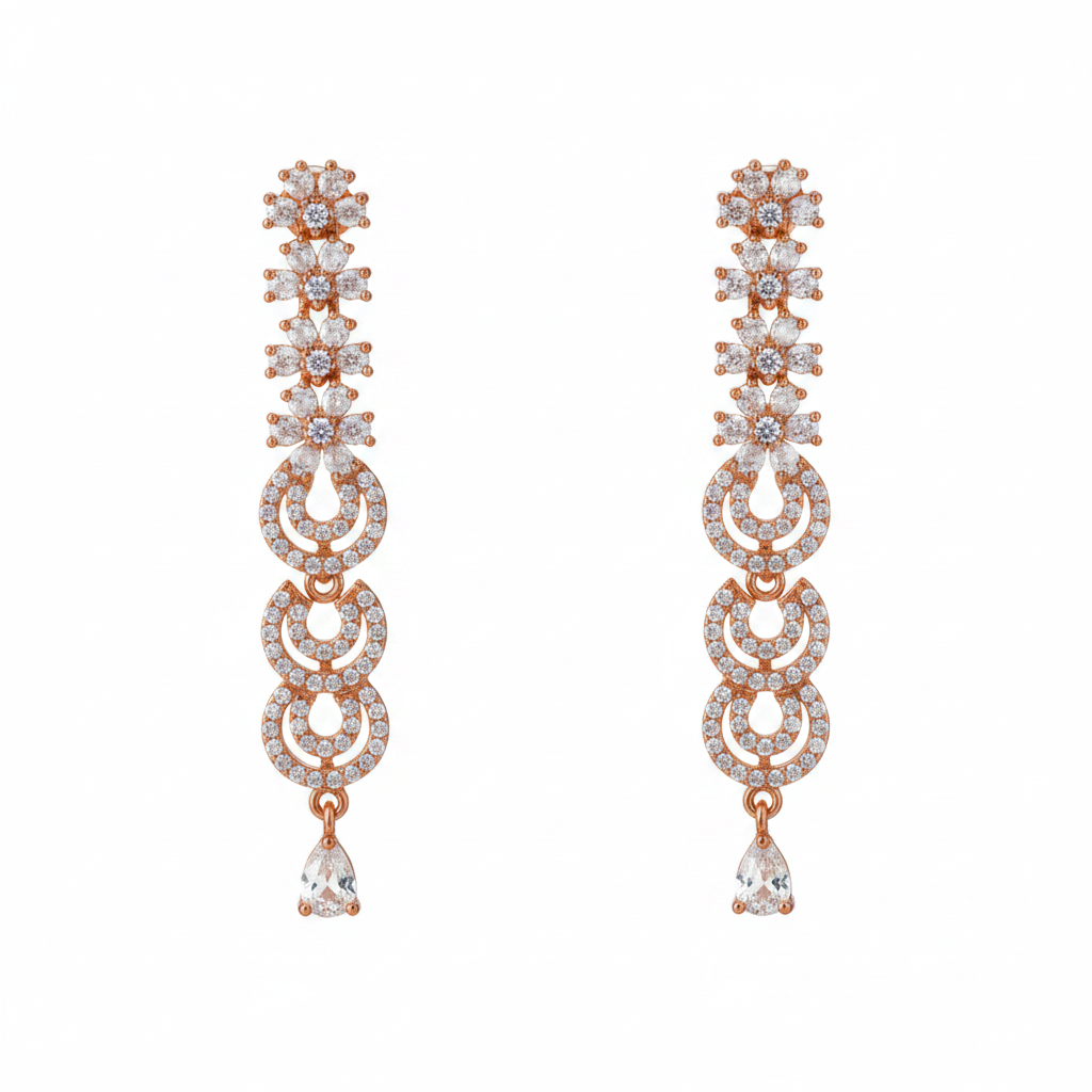Rose Gold Cascading Linear Earrings
