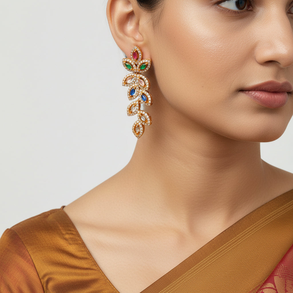 Rose Gold Multicolor Leaf Drop Earrings