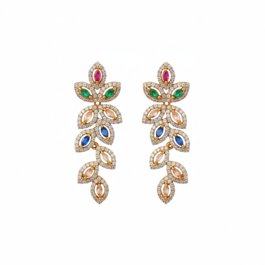 Rose Gold Multicolor Leaf Drop Earrings