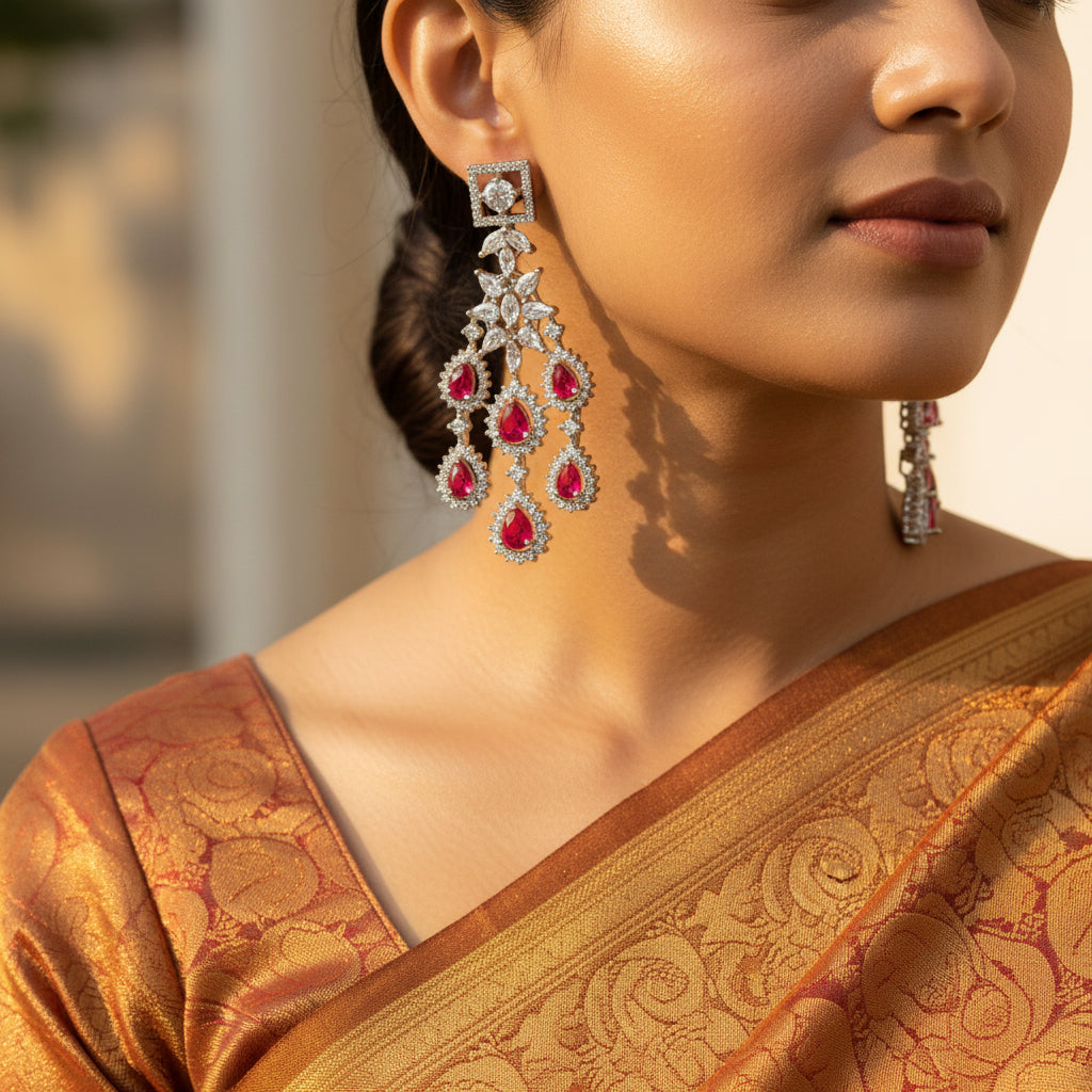 Ruby Teardrop Chandelier Earrings