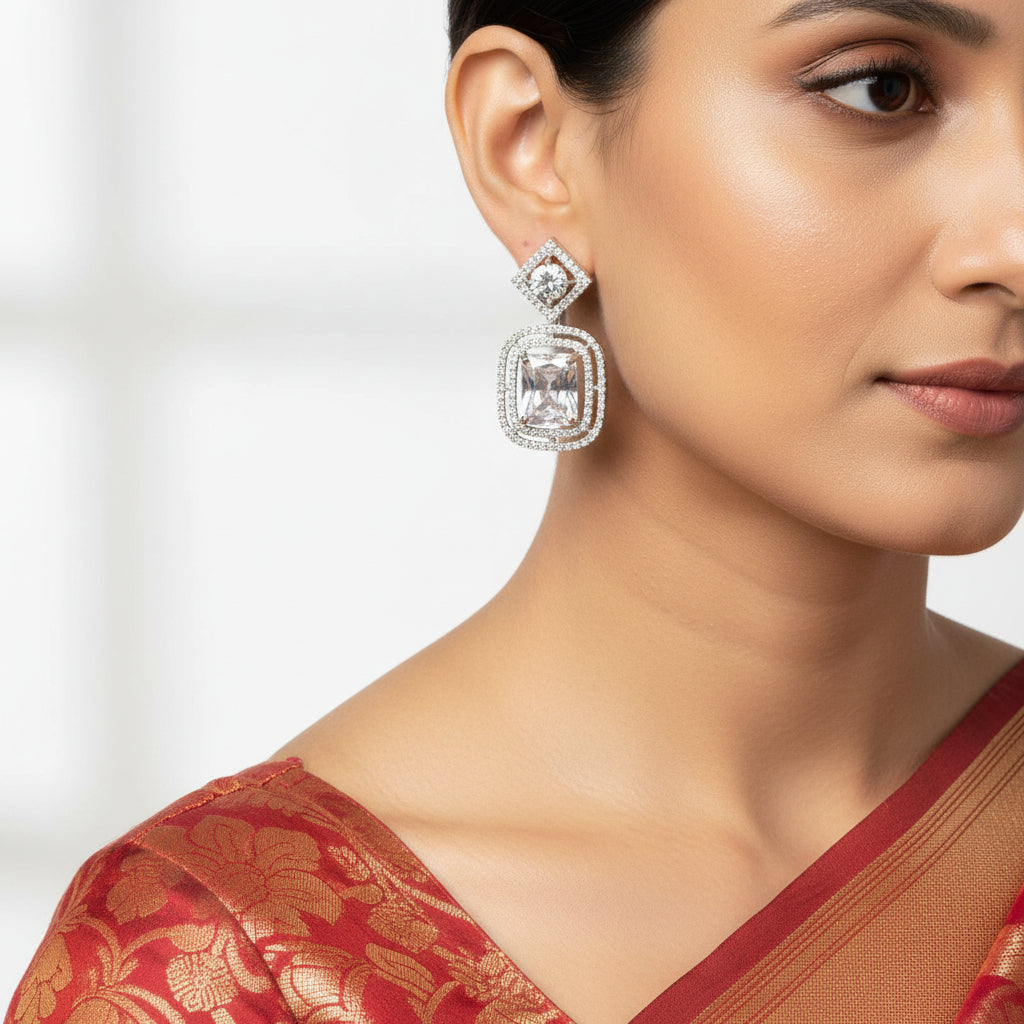 Radiant Emerald-Cut Crystal Drop Earrings