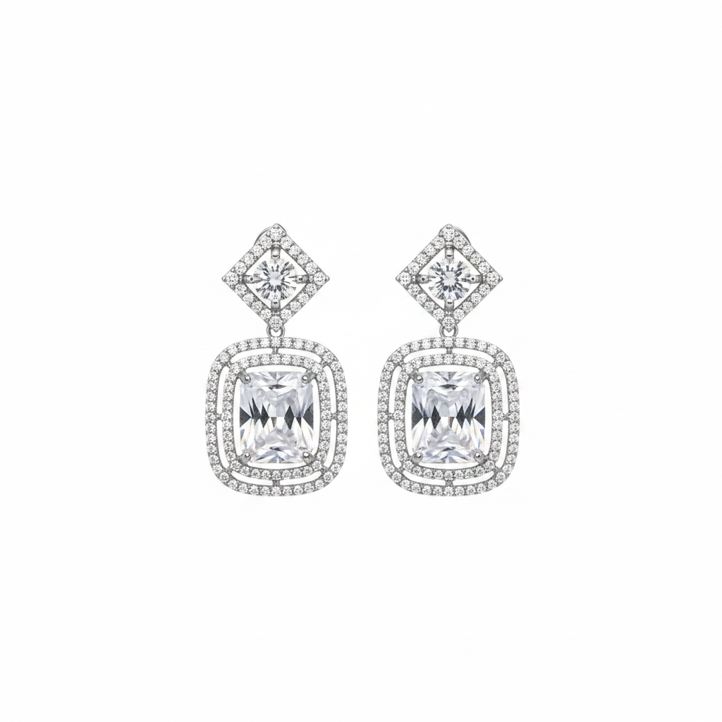 Radiant Emerald-Cut Crystal Drop Earrings