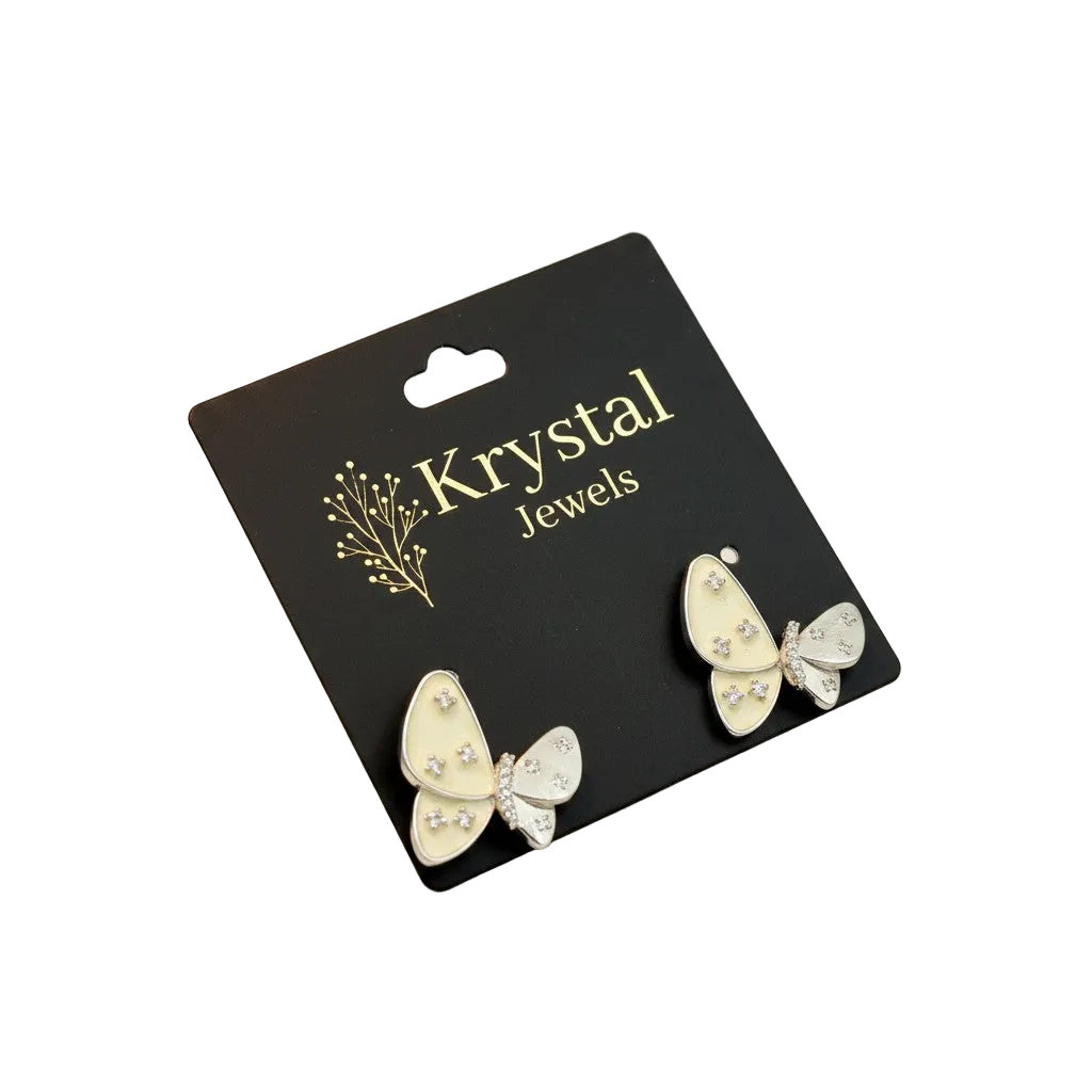 Ivory Butterfly Crystal Stud Earrings