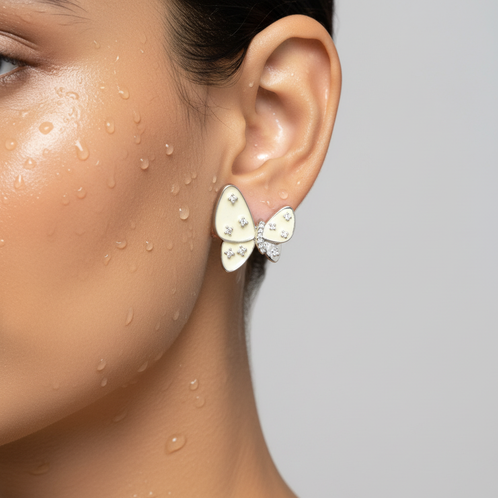 Ivory Butterfly Crystal Stud Earrings