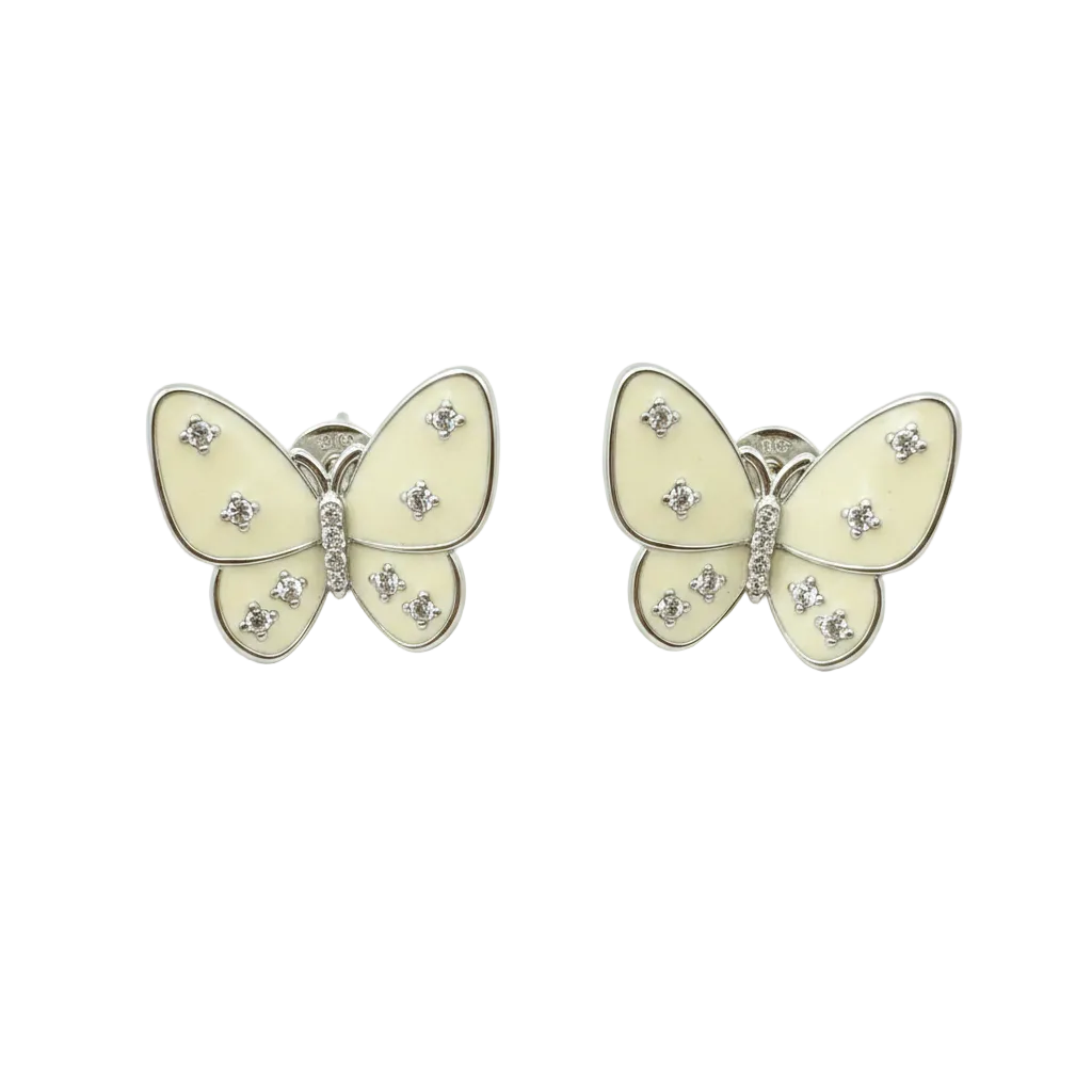 Ivory Butterfly Crystal Stud Earrings