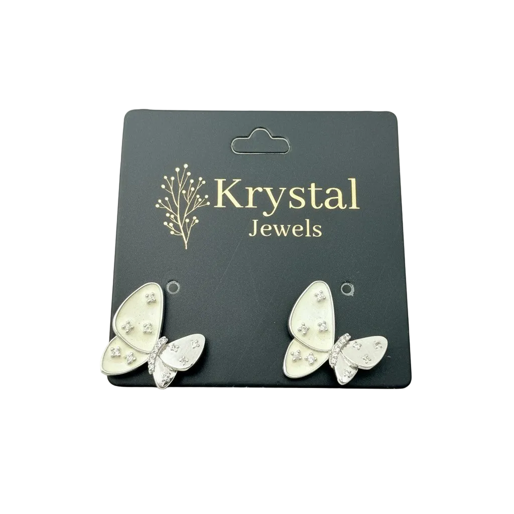 Ivory Butterfly Crystal Stud Earrings