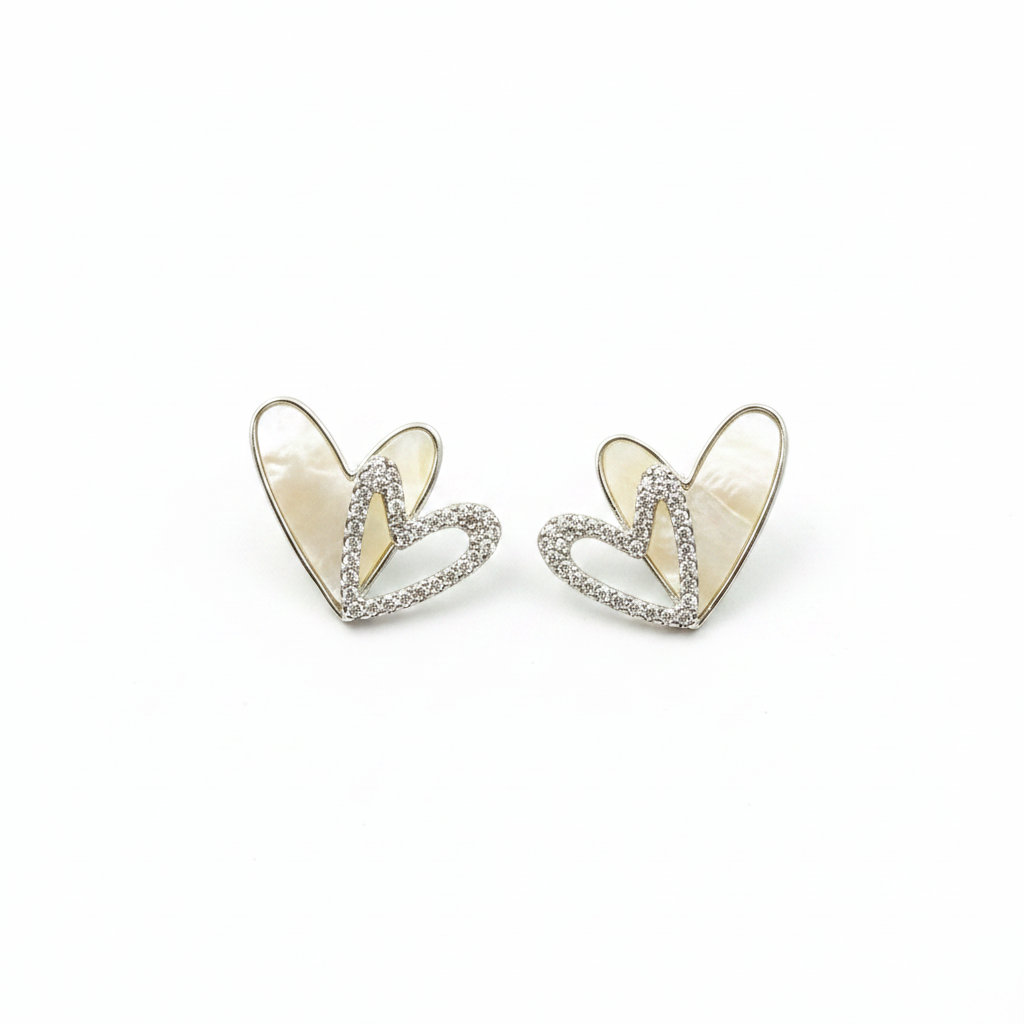Dual Heart Pearl Inlay Stud Earrings