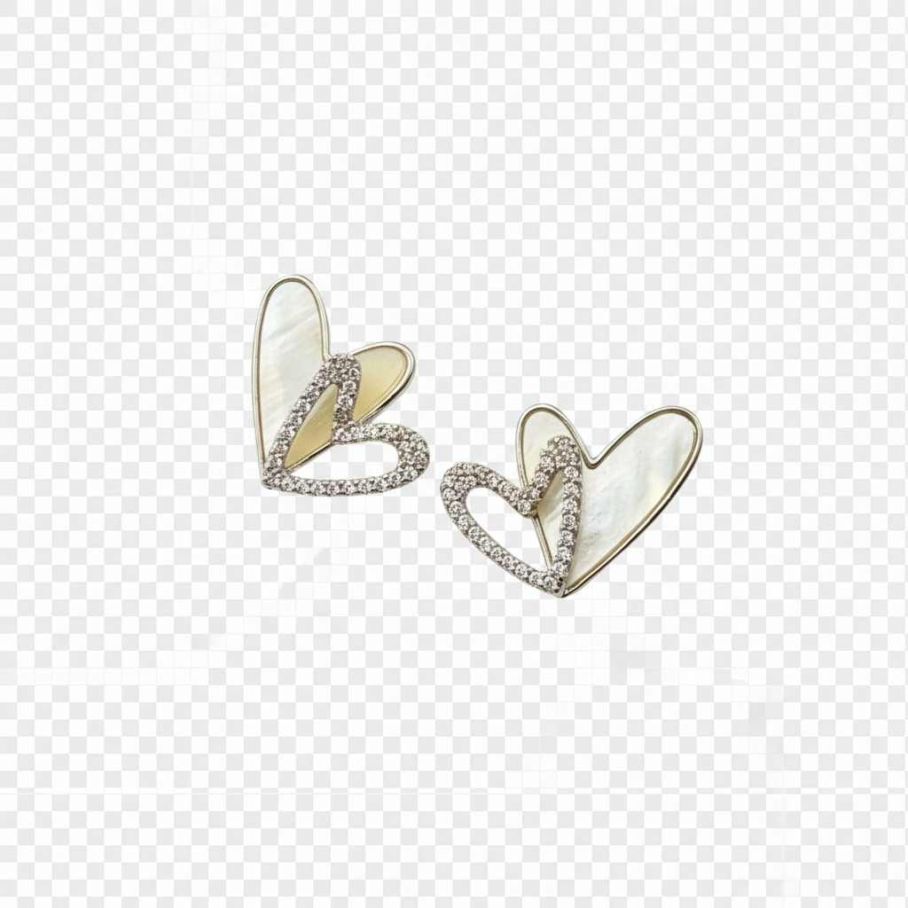 Dual Heart Pearl Inlay Stud Earrings