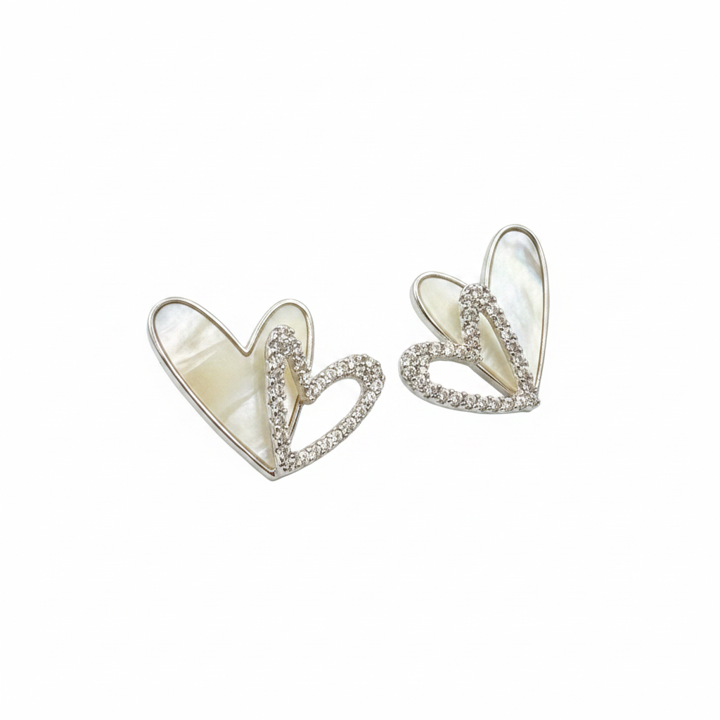 Dual Heart Pearl Inlay Stud Earrings