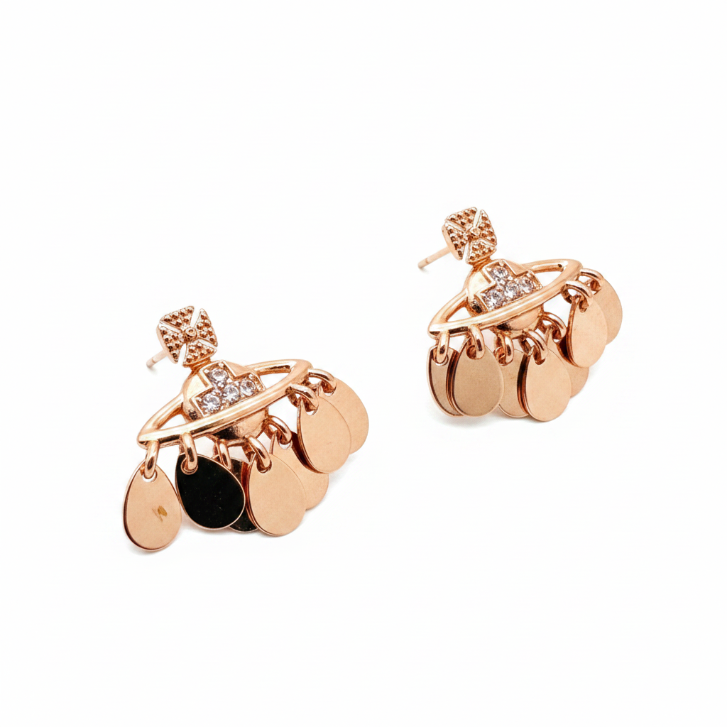 Rose Gold Coin Charm Hoop Earrings