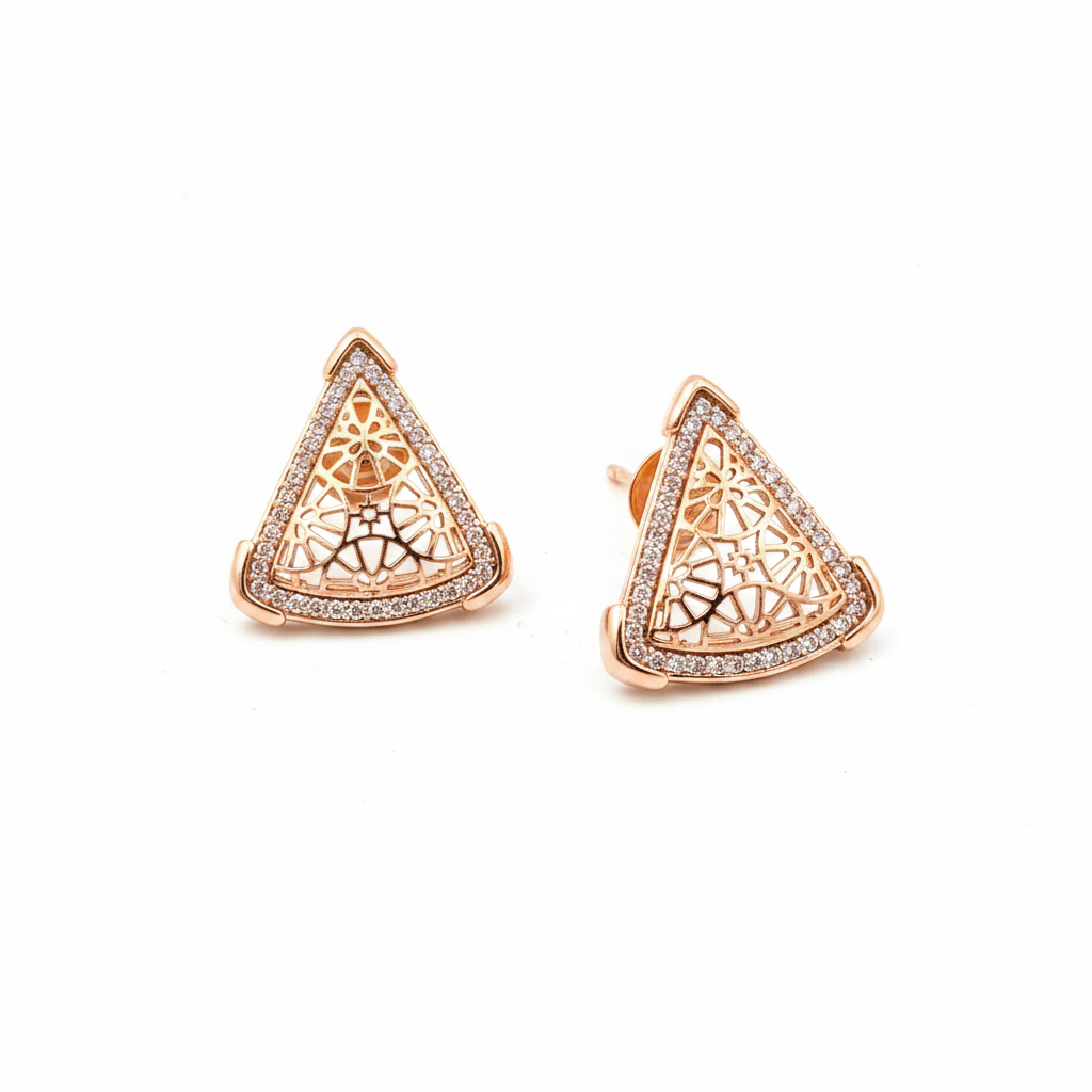 Rose Gold Filigree Triangle Stud Earrings