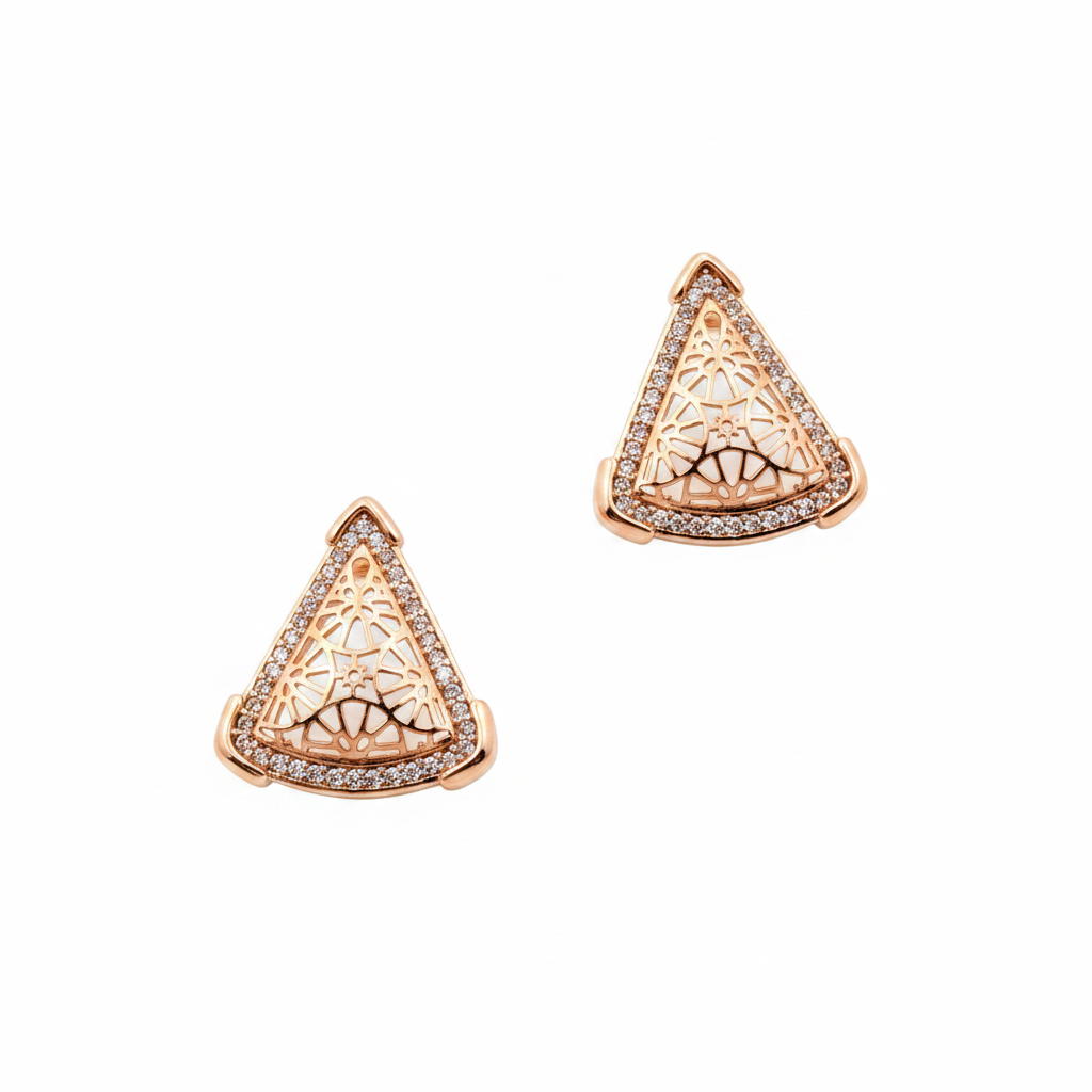 Rose Gold Filigree Triangle Stud Earrings