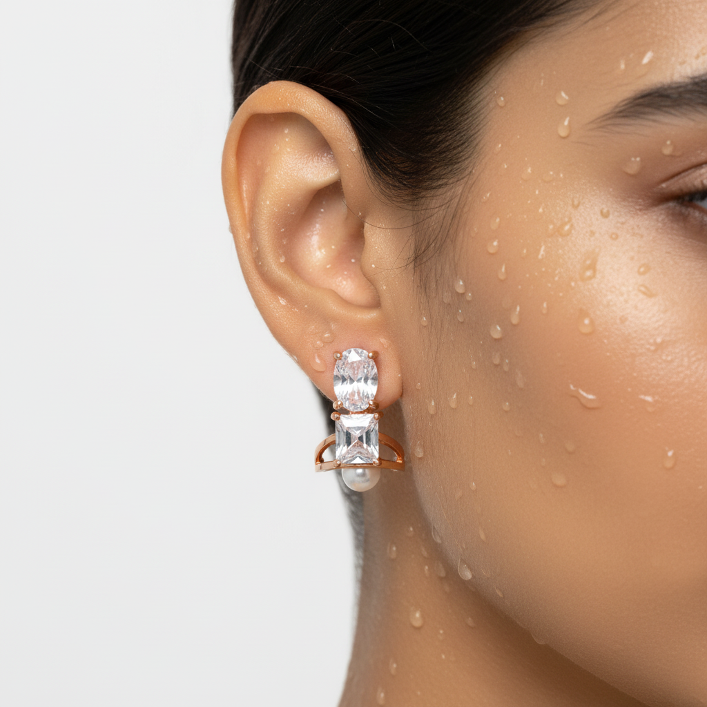 Rose Gold Dual Stone Hoop Earrings