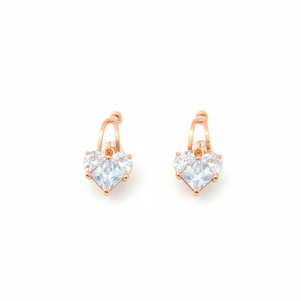 Rose Gold Dual Stone Hoop Earrings