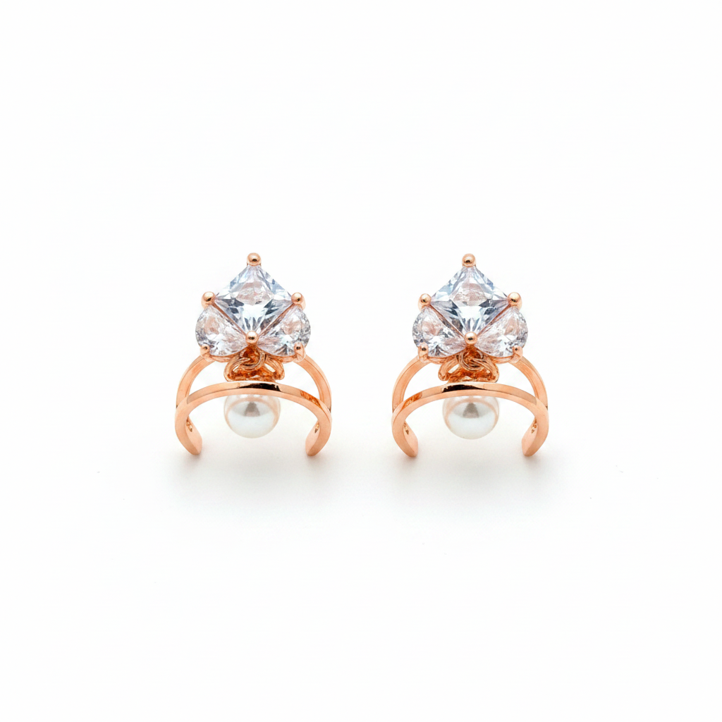 Rose Gold Dual Stone Hoop Earrings