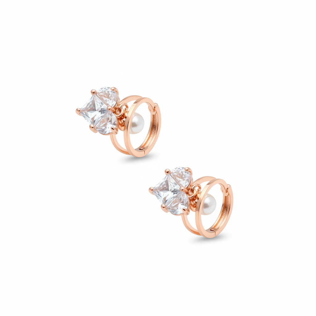 Rose Gold Dual Stone Hoop Earrings