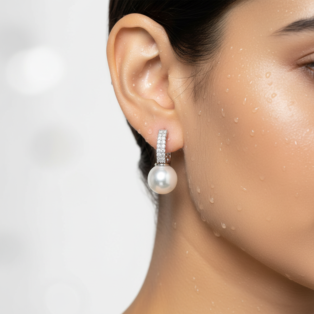 Pearl Curve Crystal Hoop Earrings