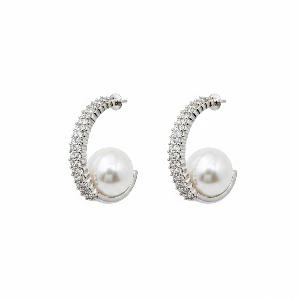 Pearl Curve Crystal Hoop Earrings