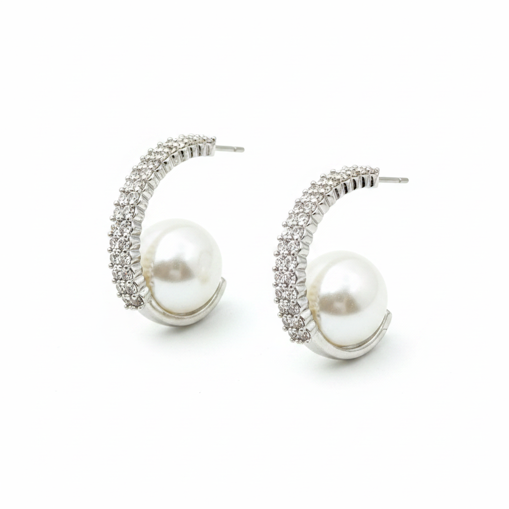 Pearl Curve Crystal Hoop Earrings