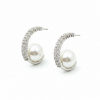Pearl Curve Crystal Hoop Earrings