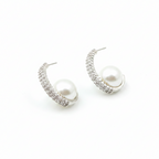 Pearl Curve Crystal Hoop Earrings