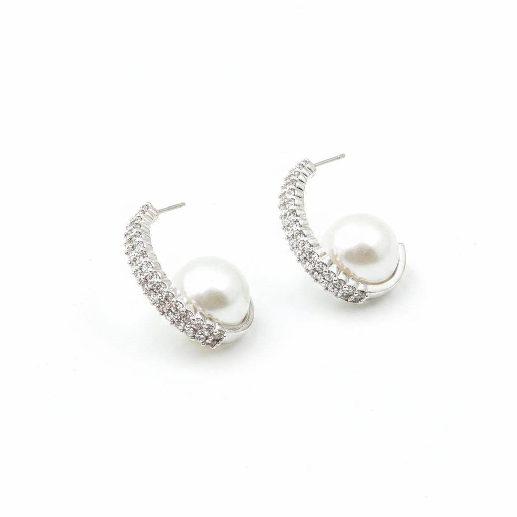 Pearl Curve Crystal Hoop Earrings