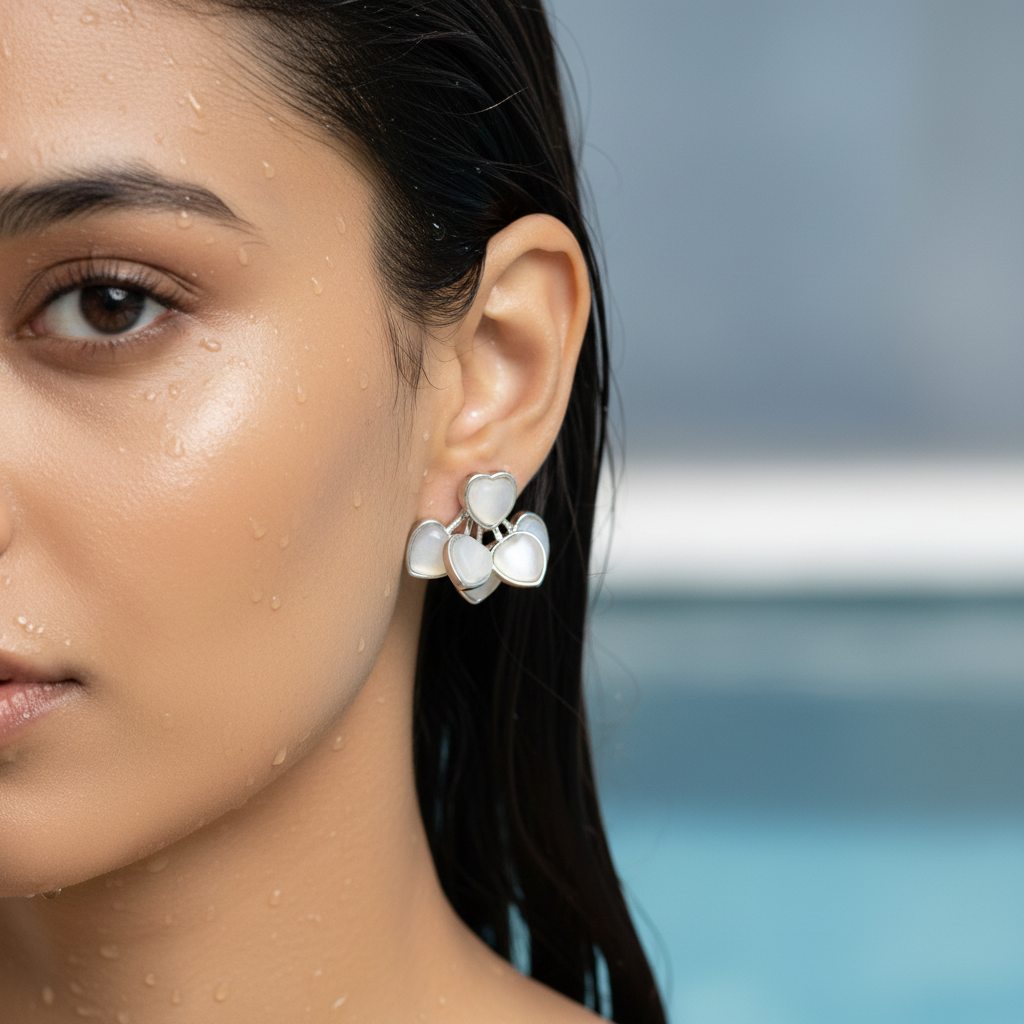 Mother-of-Pearl Heart Cluster Stud Earrings