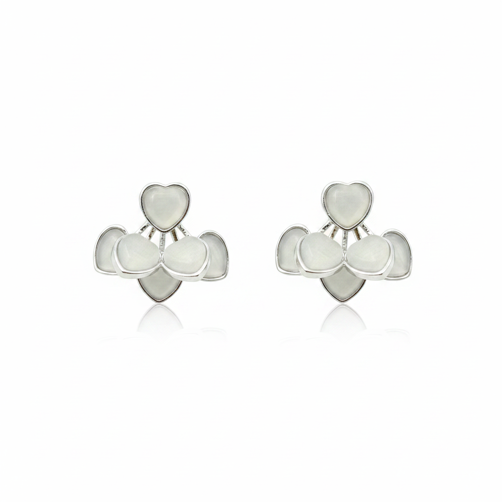 Mother-of-Pearl Heart Cluster Stud Earrings