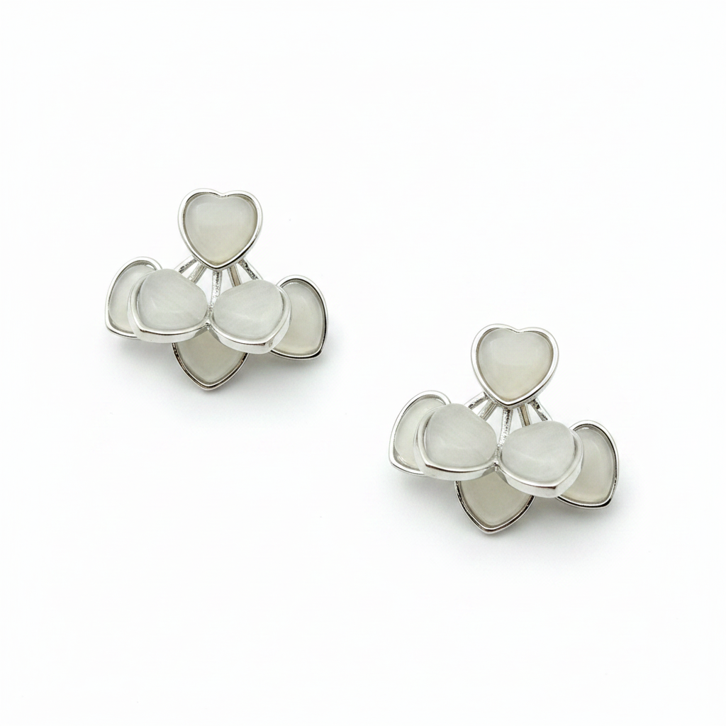 Mother-of-Pearl Heart Cluster Stud Earrings