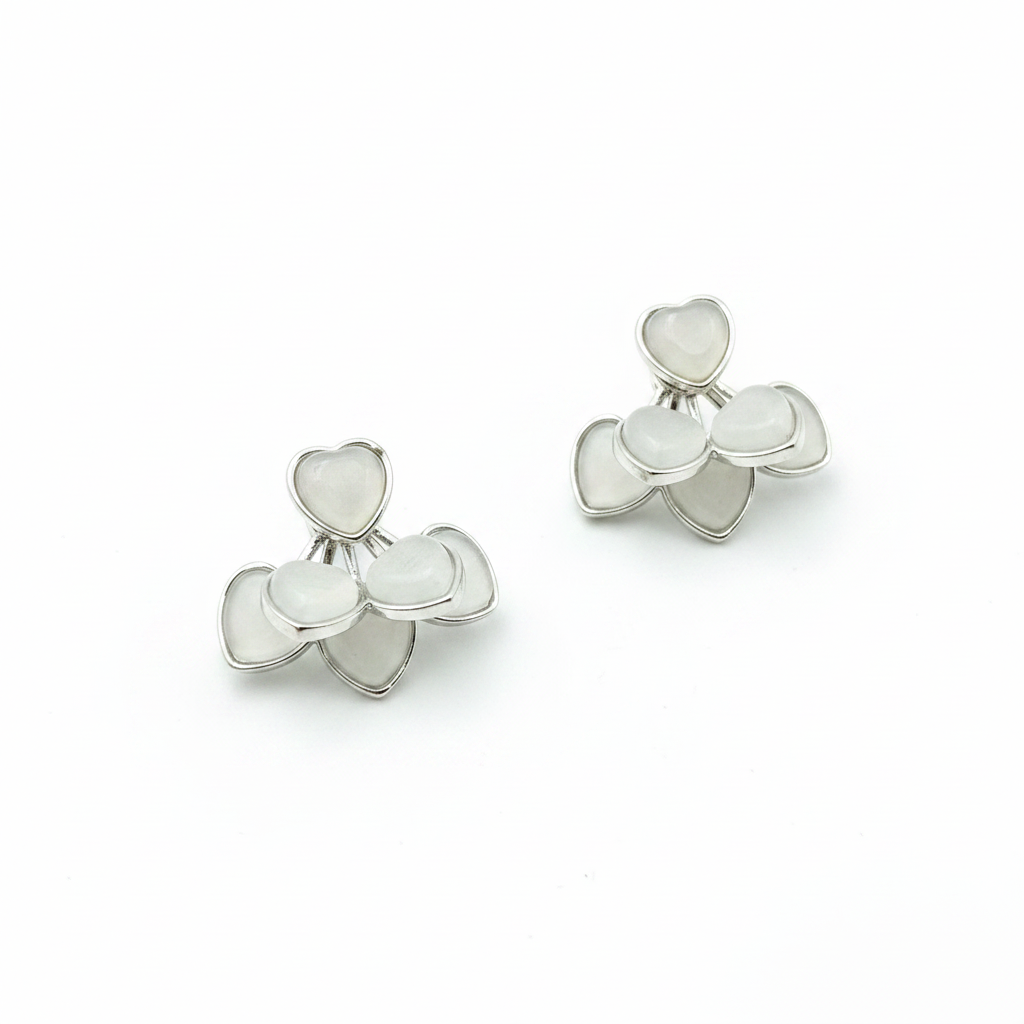Mother-of-Pearl Heart Cluster Stud Earrings