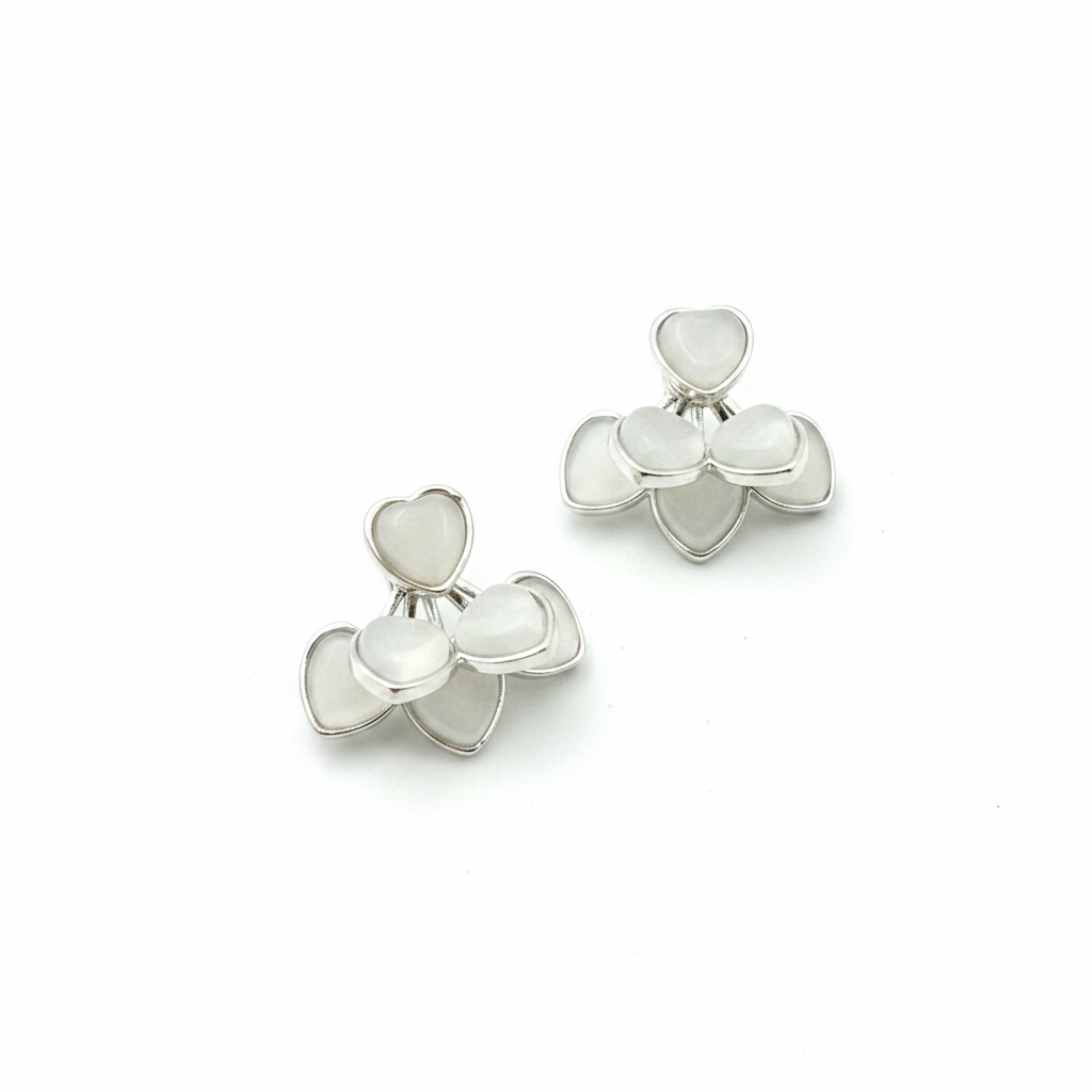 Mother-of-Pearl Heart Cluster Stud Earrings