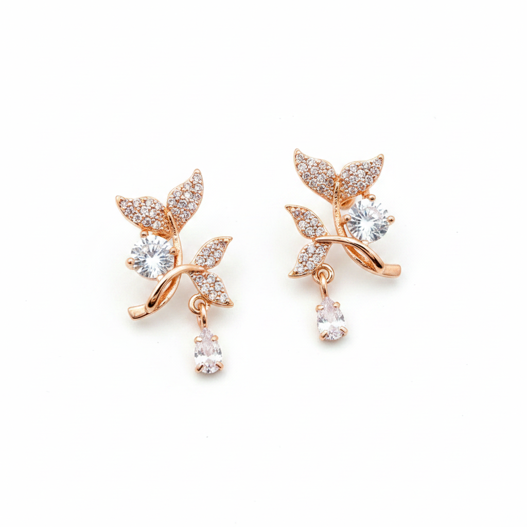 Rose Gold Leaf Drop Earrings