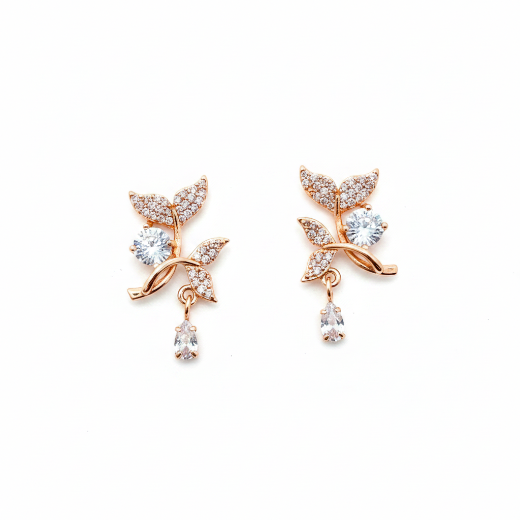 Rose Gold Leaf Drop Earrings