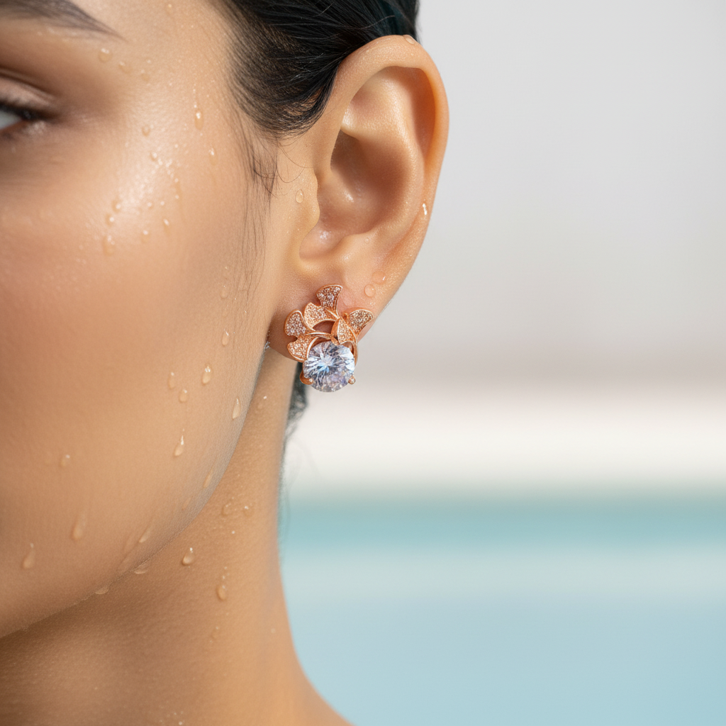 Rose Gold Floral Crystal Stud Earrings