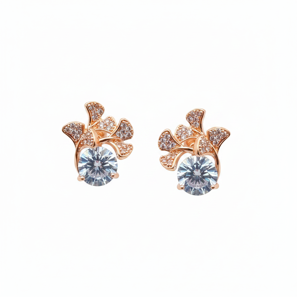 Rose Gold Floral Crystal Stud Earrings