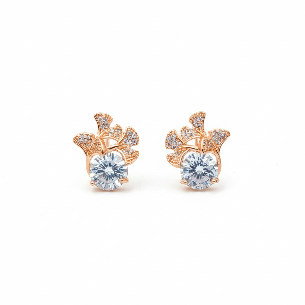 Rose Gold Floral Crystal Stud Earrings