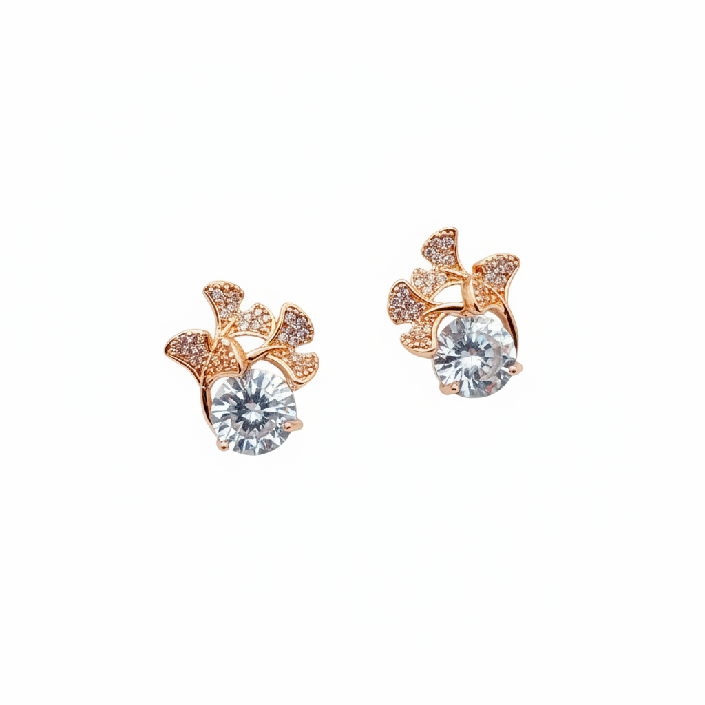 Rose Gold Floral Crystal Stud Earrings